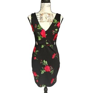 Emerald Sundae black mini dress with embroidered roses size small